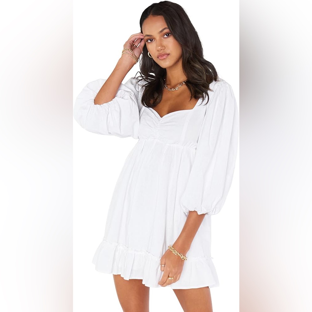 Show Me Your Mumu Mandi Mini Dress In White Pullover 3/4 Sleeves